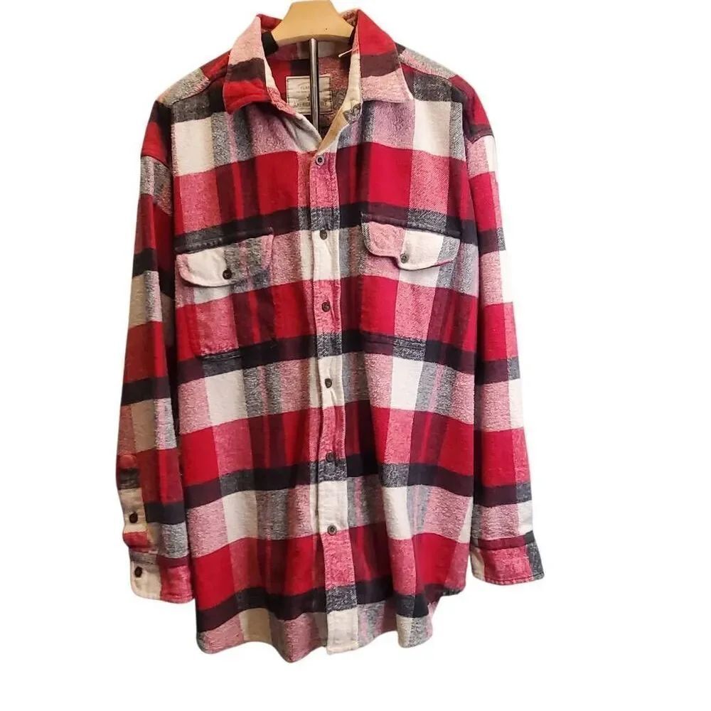 American Eagle Mens100% Cotton Plaid Button Up Long Sleeve Soft Thick Flannel Sh